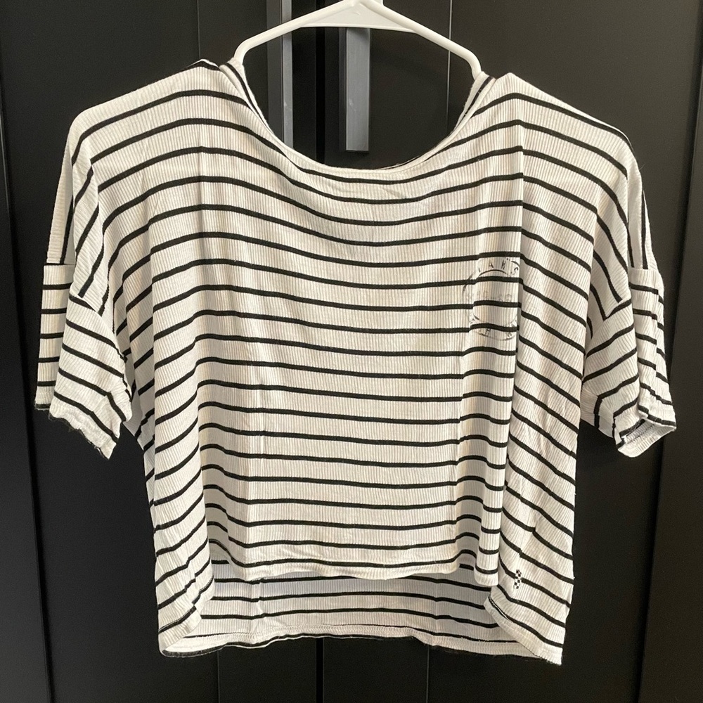 Black and White Striped Cropped Tee